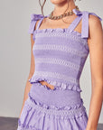 Do + Be Collection Smocked Bow Strap Top Lavender