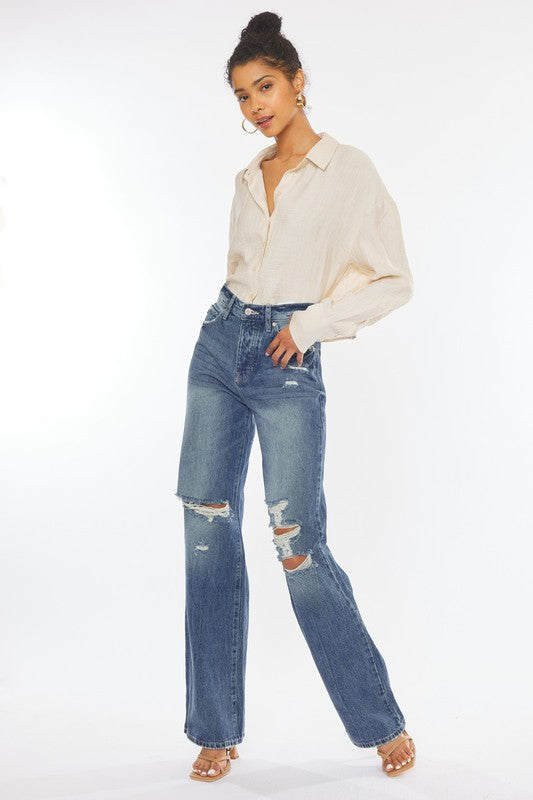 Ultra High Rise Distressed Nineties Flare - Online Only
