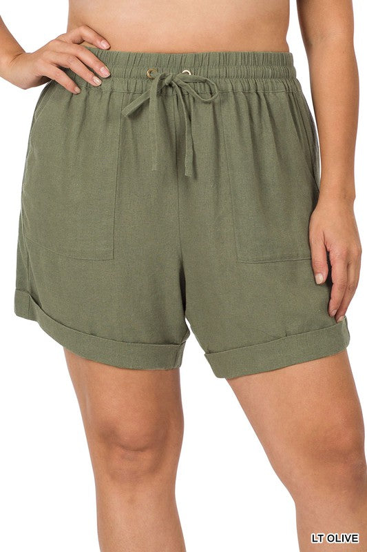 Zenana Plus Linen Drawstring Short - Online Only