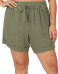 Zenana Plus Linen Drawstring Short - Online Only