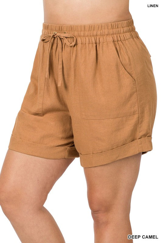 Zenana Plus Linen Drawstring Short