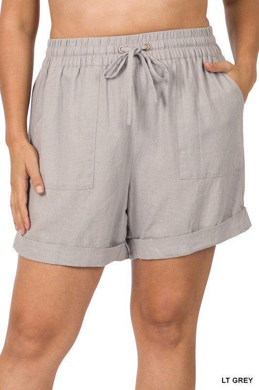 Zenana Plus Linen Drawstring Short