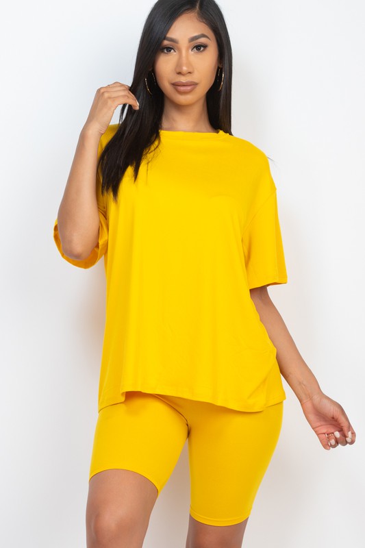 Loose Fit Top Oversize Shirt & Biker Shorts Set