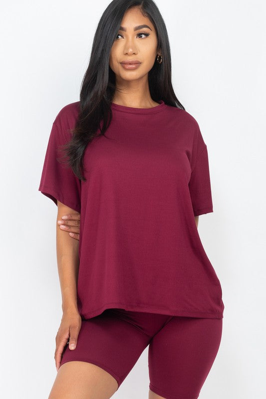 Loose Fit Top Oversize Shirt & Biker Shorts Set