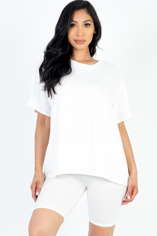 Loose Fit Top Oversize Shirt & Biker Shorts Set