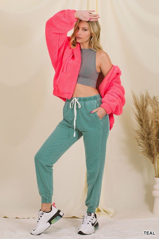 Zenana Pigment Dye Drawstring Waist Jogger Pant