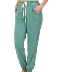 Zenana Pigment Dye Drawstring Waist Jogger Pant - Online Only