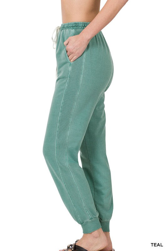 Zenana Pigment Dye Drawstring Waist Jogger Pant