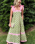 Floral Stripe Patchwork Knot Strap Maxi Dress