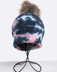 Tie Dyed Natural Natural Genuine Fur Pom Beanie