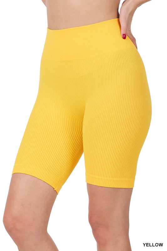 Zenana Seamless Ribbed High Waist Biker Shorts - Online Only