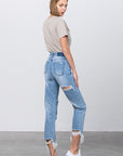 Denim Lab USA High Waist Ripped Frayed Hem Tapered Jeans