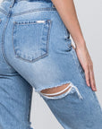 Denim Lab USA High Waist Ripped Frayed Hem Tapered Jeans