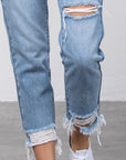 Denim Lab USA High Waist Ripped Frayed Hem Tapered Jeans