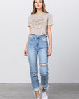 Denim Lab USA High Waist Ripped Frayed Hem Tapered Jeans