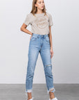 Denim Lab USA High Waist Ripped Frayed Hem Tapered Jeans