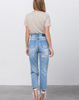 Denim Lab USA High Waist Ripped Frayed Hem Tapered Jeans