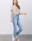 Denim Lab USA High Waist Ripped Frayed Hem Tapered Jeans