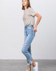 Denim Lab USA High Waist Ripped Frayed Hem Tapered Jeans