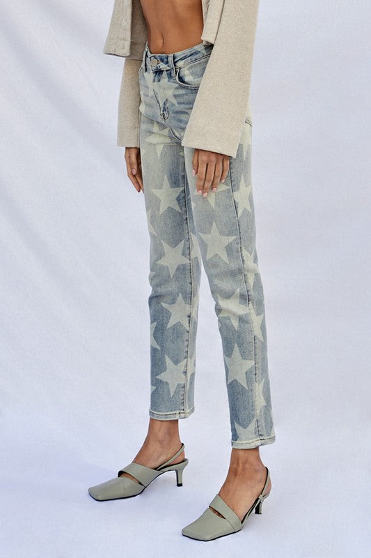 Insane Gene High Rise Star Printed Girlfriend Jeans