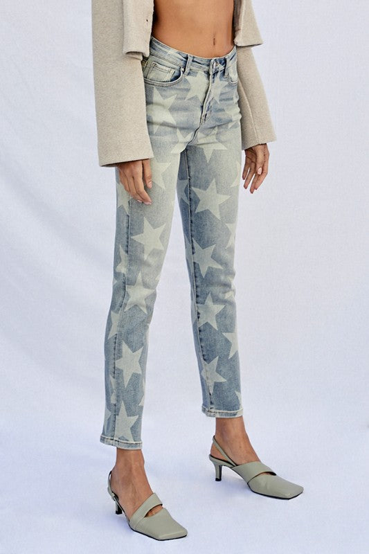 Insane Gene High Rise Star Printed Girlfriend Jeans