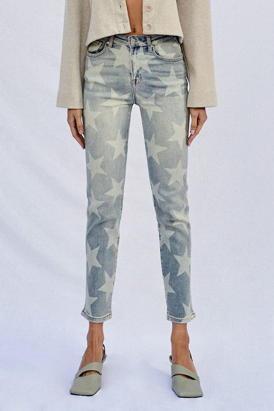 Insane Gene High Rise Star Printed Girlfriend Jeans