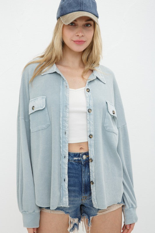 Blue B Textured Knit Shirt Jacket - Online Only