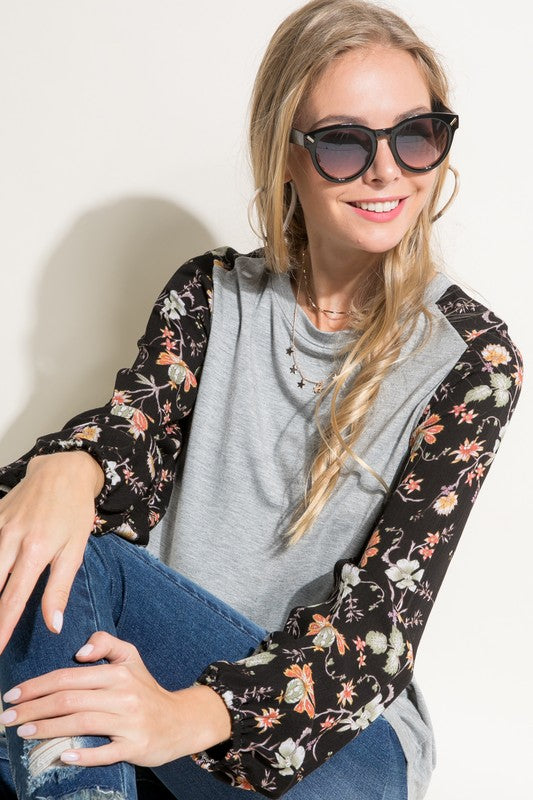 e Luna PLUS Solid and Floral Mix Casual Top