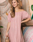 Off Shoulder Dress With Button Detail - Online Only