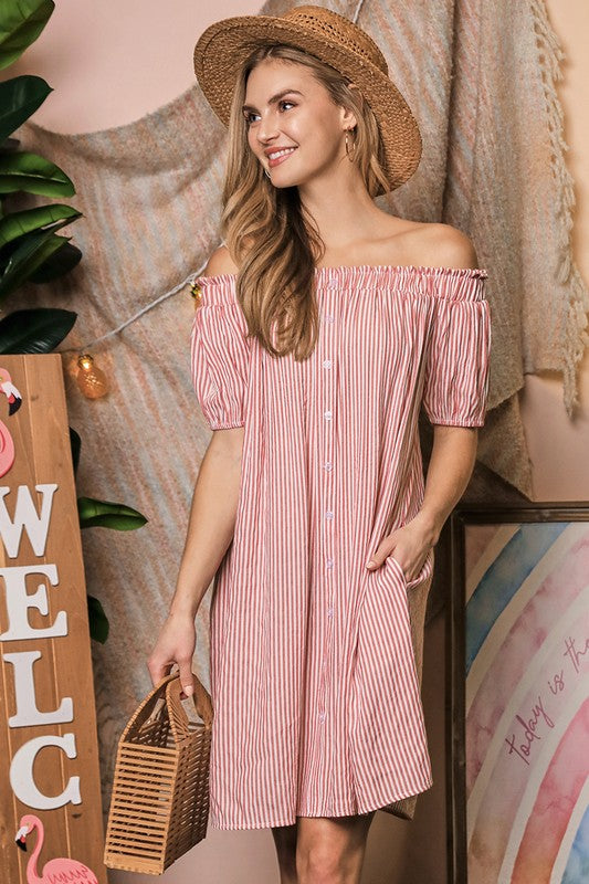 Off Shoulder Dress With Button Detail - Online Only