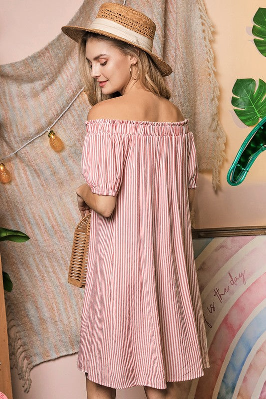 Off Shoulder Dress With Button Detail - Online Only