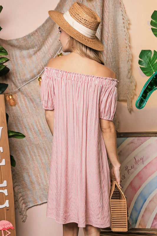 Off Shoulder Dress With Button Detail - Online Only