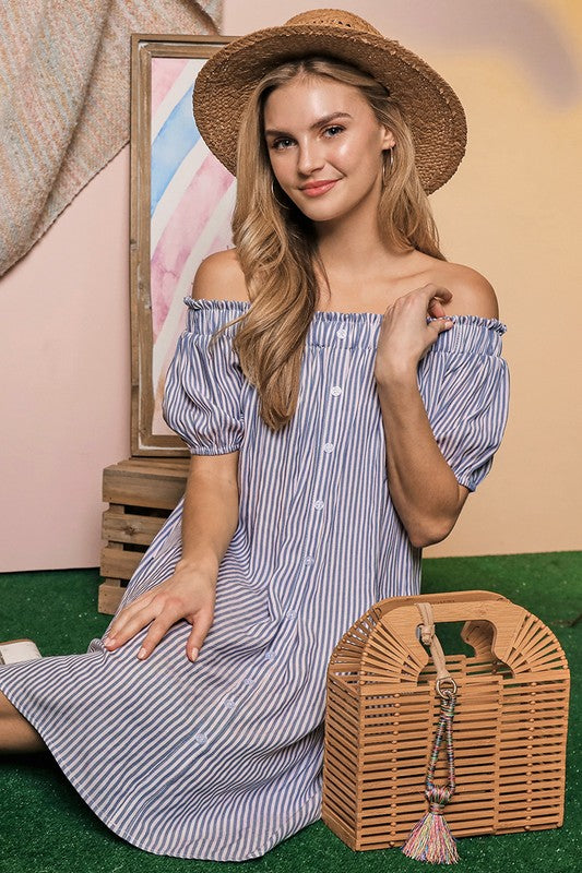 Off Shoulder Dress With Button Detail - Online Only