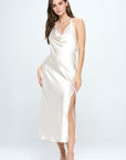 One and Only Collective Inc Satin Draped Halter Neck Dress