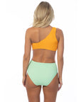 Textured Two Tone One Shoulder One Piece Swimsuit