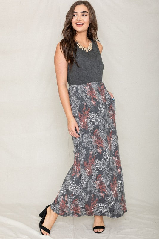 Plus Sleeveless Paisley Maxi Dress