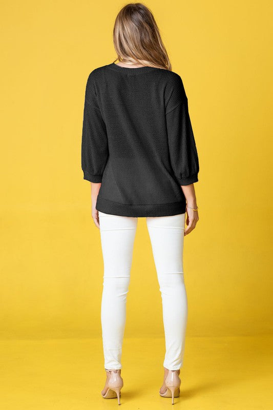 Plus Solid Waffle Knit Top