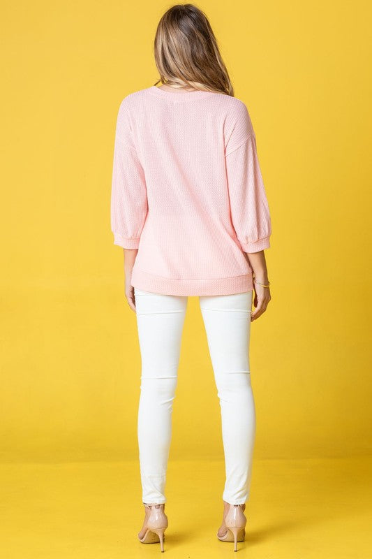 Plus Solid Waffle Knit Top