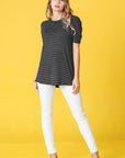 Stripe Puff Ruched Sleeve Top