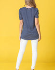 Stripe Puff Ruched Sleeve Top