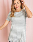 Stripe Puff Ruched Sleeve Top