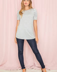 Stripe Puff Ruched Sleeve Top