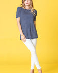 Plus Stripe Puff Ruched Sleeve Top