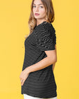 Plus Stripe Puff Ruched Sleeve Top