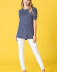 Plus Stripe Puff Ruched Sleeve Top