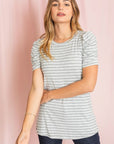 Stripe Puff Ruched Sleeve Top