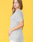 Stripe Puff Ruched Sleeve Top