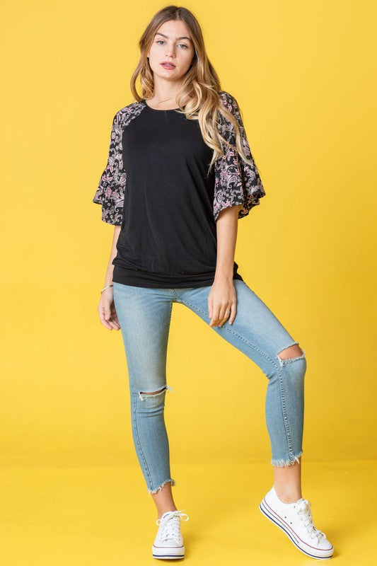 PLUS Ruffle Print Sleeve Tunic