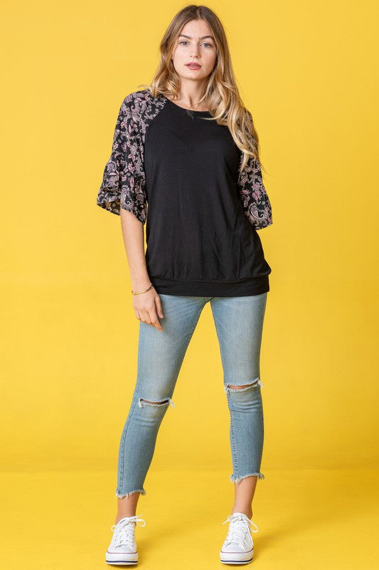 PLUS Ruffle Print Sleeve Tunic