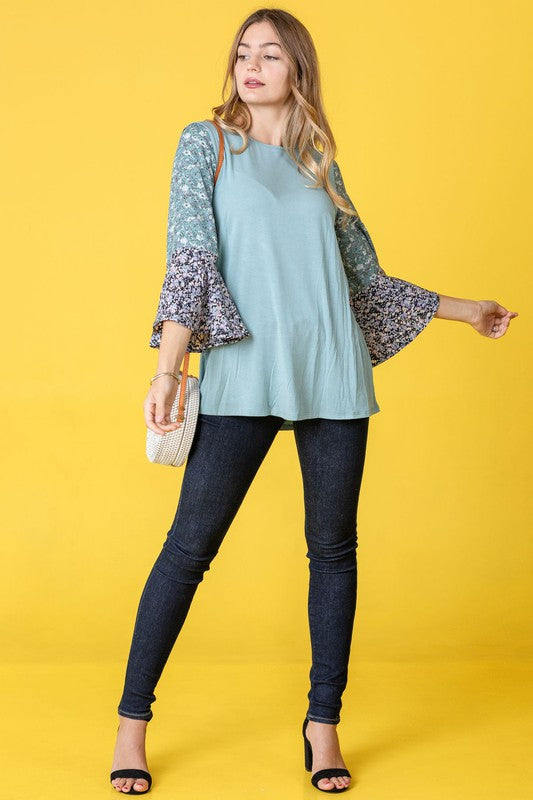 PLUS Color Block Ruffle Sleeve Tunic